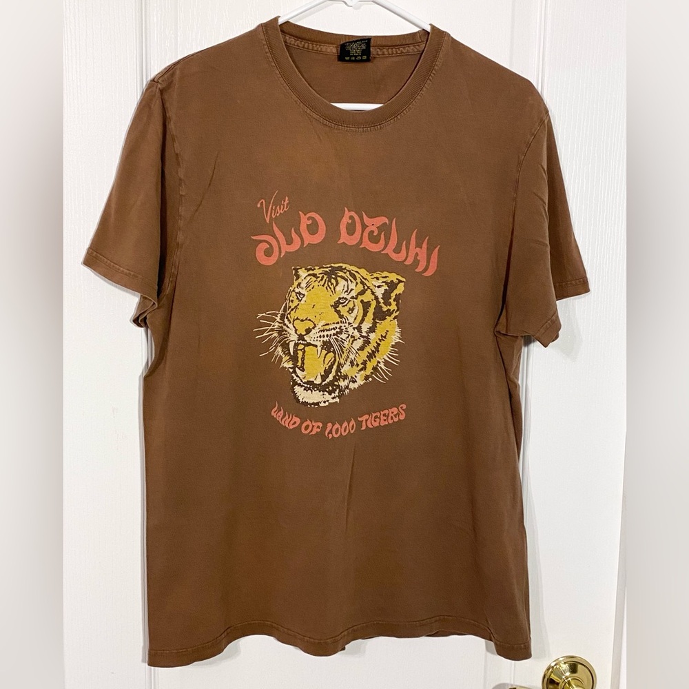 Y2K VTG Lucky Brand USA MADE Tiger Graphic Tee T-shirt Brown Men’s Medium